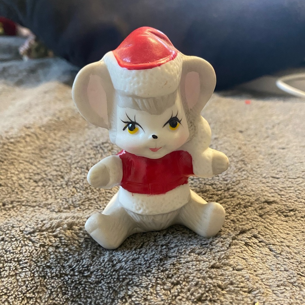 Cute Mouse Christmas Figurine with Red Hat and Sweater